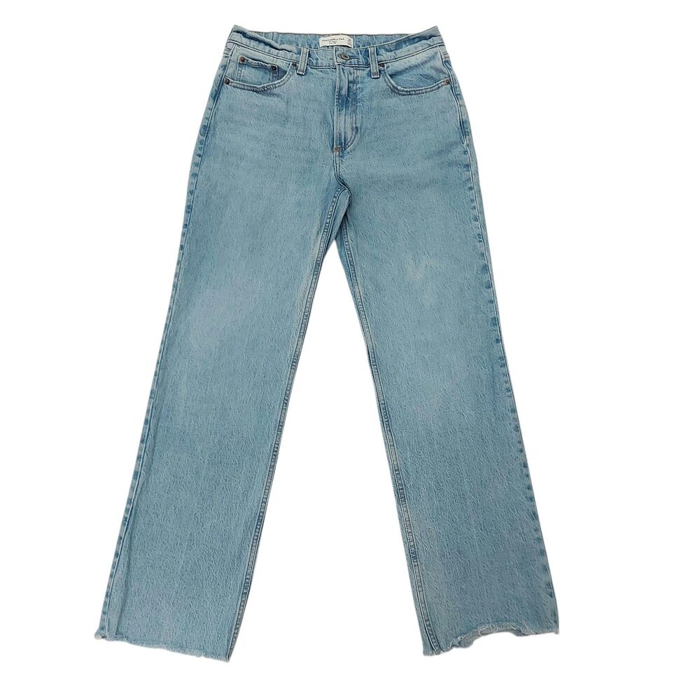 Abercrombie & Fitch The Baggy Jeans Womens 26 Light Wash Low Rise Raw Hem Y2K